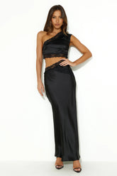 Intricate Love Satin Maxi Dress Black
